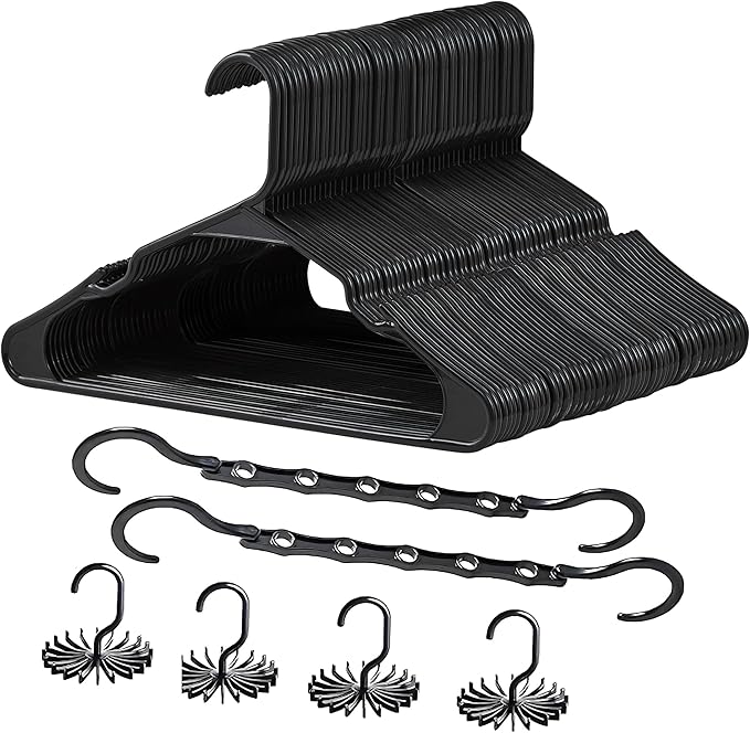 VECELO 50 Pack Plastic Hangers, Space-Saving Clothes Hangers with Shoulder Notches for Straps, Durable Non-Slip Hangers for Closet, Ideal for Shirts, Dresses, Coats, Pants,Suits