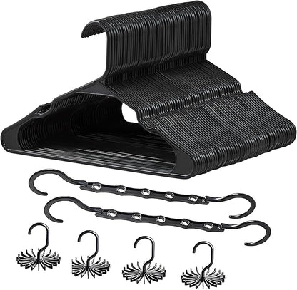 VECELO 50 Pack Plastic Hangers, Space-Saving Clothes Hangers with Shoulder Notches for Straps, Durable Non-Slip Hangers for Closet, Ideal for Shirts, Dresses, Coats, Pants,Suits