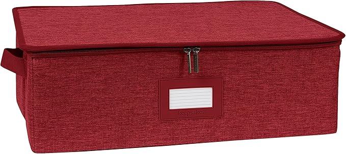 Covermates Platter Serveware Storage Box - Durable Polyester, Dual Zippers, Carrying Handles, ID Window, Kitchen Storage, Red Heather