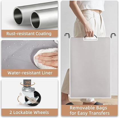 STORAGE MANIAC 3 Section Laundry Sorter, 35.6 Gal (135 L) Laundry Hamper Cart with Heavy Duty Rolling Lockable Wheels and Removable Bags, Clothes Organizer Basket Clothes Separator Hamper, Gray