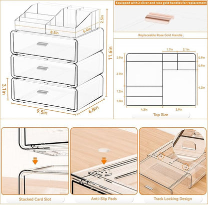 Yieach 4 Tier Clear Acrylic Makeup Organizers with Drawers,Tiered Countertop Make up Storage Organizer for Dresser Top and Bathroom Vanity,Plastic Makeup Stand for Brush,Skincare,Beauty Organizers