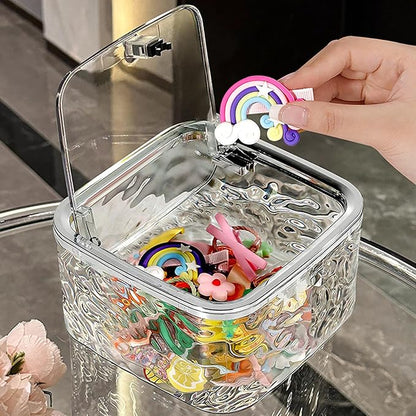Chic Transparent Hair Accessory Organizer,Portable Flip-Top Hair Tie Organizer,Vanity Container (Gray,M)