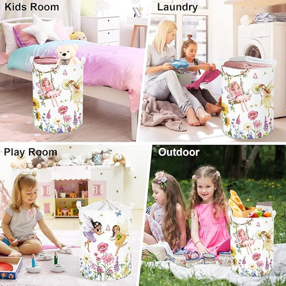 Clastyle Lovely Princess Laundry Basket Kids Clothes Book Storage Basket Gift Toy Box for Bedroom Decor,Flower Fairy,36x45 cm