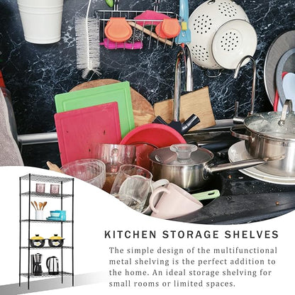 5 Tier Metal Shelving Unit Adjustable Wire Storage Shelves NSF Metal Storage Rack Shelf Organizer Kitchen Storage for Pantry Office, 1200Lbs Capacity, 72" H x 36" W x 14" D, Black