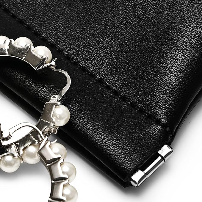 PU Leather Jewelry Travel Bag Leather Jewelry Pouch Christmas,Wedding Party Favor Gift Bag (S, Black)