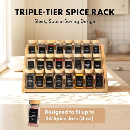 EDELHAUS 3 Tier Bamboo Spice Rack Organizer for Cabinet – Fits 24 Spice Jars, 17.5” Wide Countertop & Cabinet Organizer for Kitchen Organization, Seasoning Organizer Shelf (Jars Not Included)