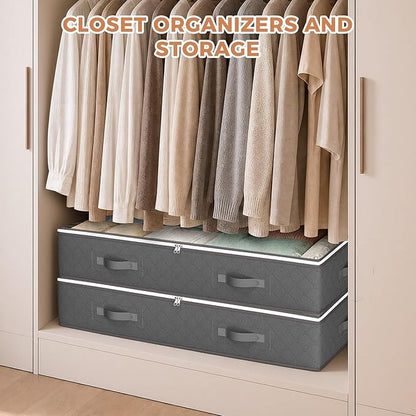 Budding Joy 60L Under Bed Storage Containers, Storage Bins with Clear Lids, Foldable Closet Organizers for Clothes, Blankets, Shoes, Bed Sheets, Comforter, Wrapping Paper, Home Dorm Storage