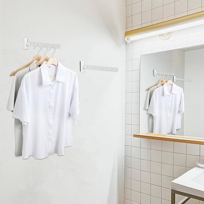 Alise Clothes Drying Rack Wall Mounted Coat Hanger, Foldable Hangers Rack Clothes Hook Closet Storage Organizer, Swivel Space Saving Clothes Hanger Rack for Bedroom Bathroom Laundry,White