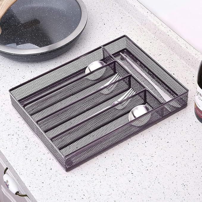 COSWE Silverware Tray for Drawer, Silverware Organizer, Metal Drawer Organizer Kitchen Utensils with Foam Feet Multi Compartments Cutlery Organizer in Drawer