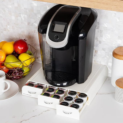 Mind Reader Single Serve Coffee Pod Organizer with 3 Drawers, 36 Pod Capacity, Countertop , 12.25"L x 13.5"W x 2.5"H, White
