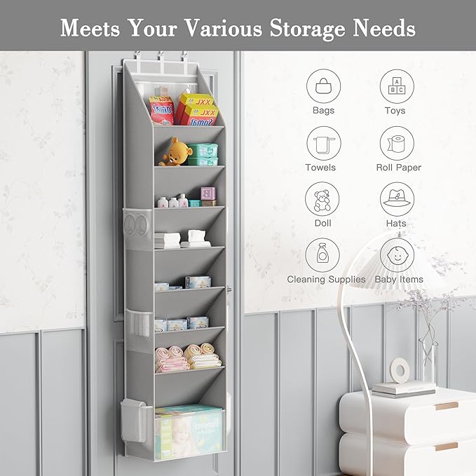 Criusia Over the Door Shoe Organizer, Hanging Shoe Storage with Deep Pockets,Ideal for Sneakers, Heels, Boots, Fits 16-24 Pairs of Shoes, Gray