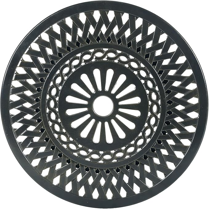 VIVIJASON 24" Patio Cast Aluminum Lazy Susan Turntable, 360° Rotating Display Tray for Outdoor Dining Table, Spinning Rotating Food Server Party Centerpieces with Umbrella Hole, Lattice Style