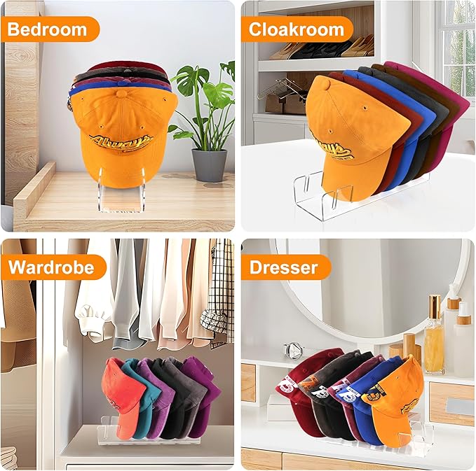 Baseball Caps Hat Stand & Holder Organizer, Acrylic No-Install Rack Closet Display, Storage for 14 Caps (2 Pack)