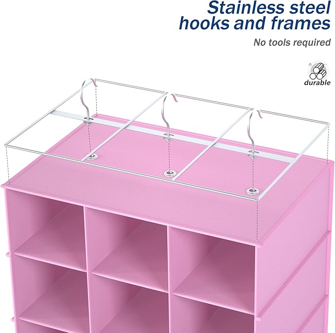 Libeder Hanging Closet Organizers 30 Section Shoe Shelves, Shoe Storage Hanging Shoe Rack, Space Saving Shoe Holder, Pink