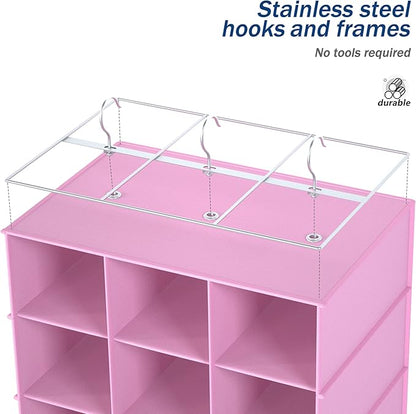 Libeder Hanging Closet Organizers 30 Section Shoe Shelves, Shoe Storage Hanging Shoe Rack, Space Saving Shoe Holder, Pink