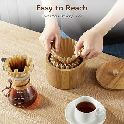 Coffee Filter Holder, Acacia Wood Filter Storage Container for Counter, Coffee Bar Accessories for Home Decor
