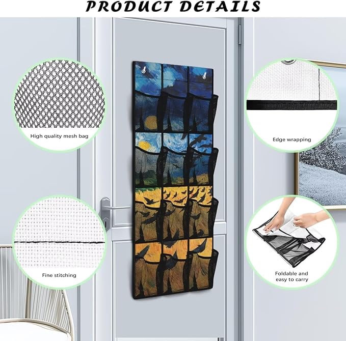 Door Hanging Organizer, Wheatfield with Crow Collapsible Over the Door Shoe Organizer Heavy Duty Oxford Space Saving Large Hanging Storage Bag for Classroom Dorm Room Garage