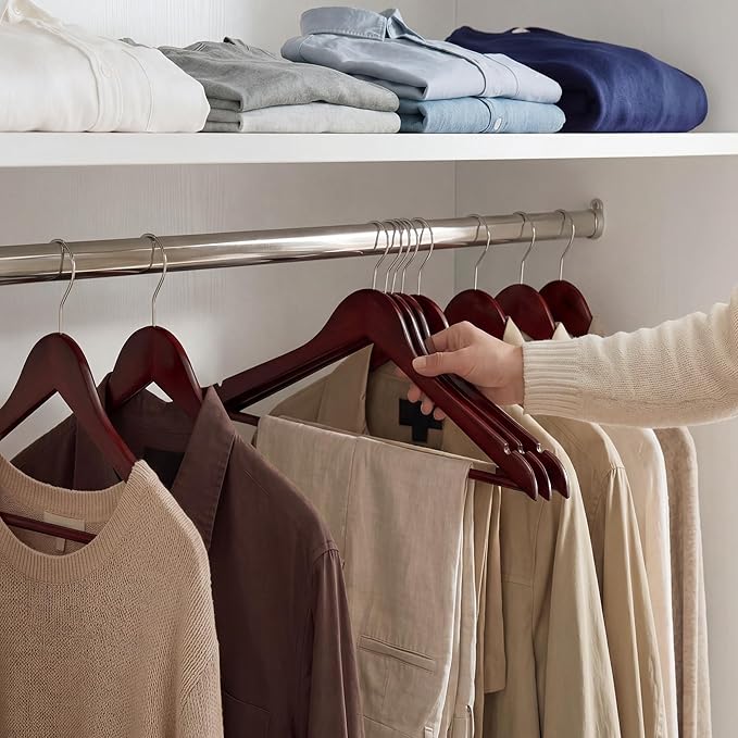 StorageWorks Wooden Hangers 30 Pack, Wood Coat Hangers for Closet, Heavy Duty Clothes Hangers for Suits, Shirts, Pants, Jackets, Dark Cherry Color