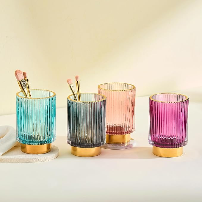 Makeup Brush Holder Organizer,Toothbrush Holders,Desk Pen Pencil Holder,Multifunctional Vintage Glass Brush Cup(A3-25-US)