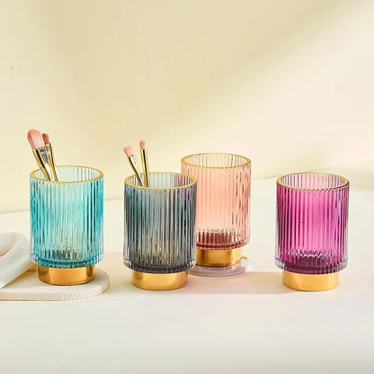 Makeup Brush Holder Organizer,Toothbrush Holders,Desk Pen Pencil Holder,Multifunctional Vintage Glass Brush Cup(A3-23-US)