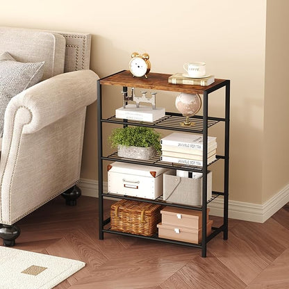 HOMEFORT 5-Tier Shoe Rack, Shoe Storage Shelf with MDF Top Board, Shoe Rack Organizer, Each Tier Fits 3 Pairs, Entryway Shoe Stand with Sturdy Shelves, Rustic Brown