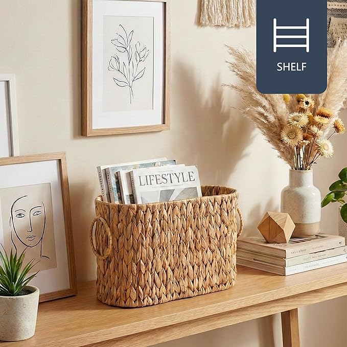 Coeusy Toilet Paper Storage Basket, Water Hyacinth Toilet Paper Holder for Up to 6 Mega Rolls, Wicker Basket for Bathroom Accessories Organizer, Boho Hand Woven Rattan Decorative Decor, Natural