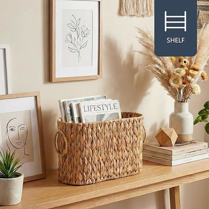 Coeusy Toilet Paper Storage Basket, Water Hyacinth Toilet Paper Holder for Up to 6 Mega Rolls, Wicker Basket for Bathroom Accessories Organizer, Boho Hand Woven Rattan Decorative Decor, Natural
