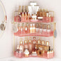 Corner Bathroom Counter Organizer 3-Tier Bathroom Organizer Countertop with Hooks Perfume Organizers Storage Shelf for Makeup & Skincare Dresser-Pink