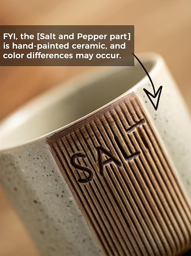Ceramic Salt and Pepper Bowl, Salt Cellar with Lid and Spoons Salt Containers for Countertop Pepper Holder Box, Beige