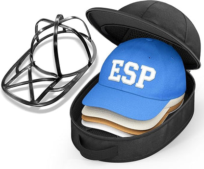 AOODA Hat Travel Case for Baseball Caps, Cap Carrier with Plastic Holder & Carrying Handle, Holds up to 6 Caps Hat Bag for Luggage, Suitcase (Black)