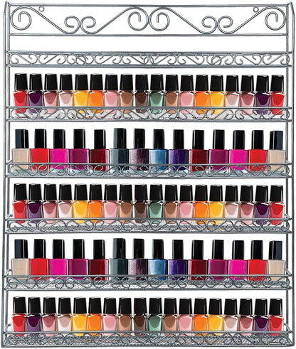 PANA 6 Tier Wall Mounted Metal Rack Shelf, Versatile Organizer for Nail Polish, Essential Oils, Kitchen Spices, and Craft Hobby Items, Sturdy Storage with Decorative Design (Silver, 1pc)