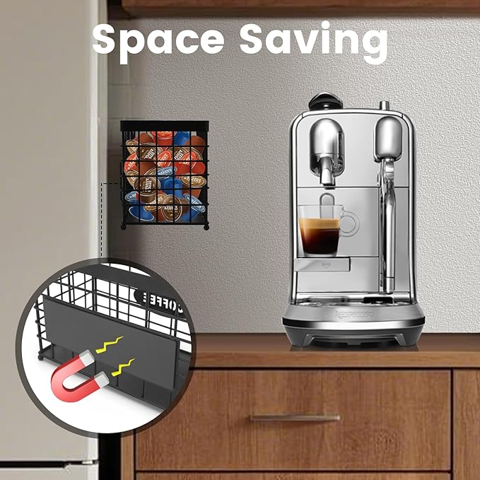 Coffee Pod Holder Basket Magnetic Coffee Pods Holder High-Capacity k Cup Holder Coffee Station Organizer,Coffee Bar Accessories.Suitable For Kitchen And Office Countertop