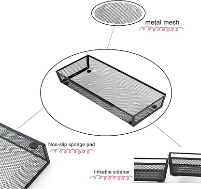 Mesh Tray Silverware Drawer Organizer Utensil Cutlery Tray Office Supplies Organizer for Flatware, Knives,Home,Office, School,Bedroom 15X6'' Black