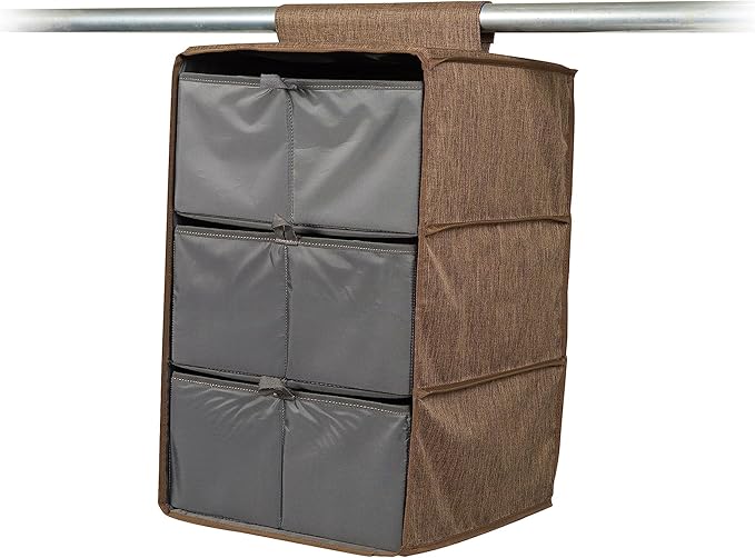 Covermates Keepsakes Hanging Closet Organizer Set – Heavy Duty Wardrobe Storage Shelves with Trays & Dividers – Vertical Dresser for Sweaters, Shoes, and Handbags, Brown Heather