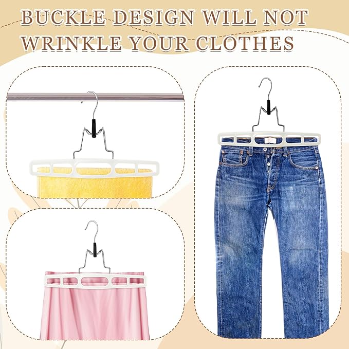 20 Pack Premium Skirt Hangers Thin Space Saving Pants Skirts Hangers Set with Clamp, Heavy Duty Locking Clasp, Multipurpose Non-Slip for Shorts, Slacks, Jeans