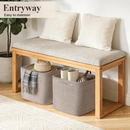 Cube Storage Bins 11 Inch Shelf Cotton Rope Baskets for Organizing, Woven Storage Basket - For Magazines, Living Room, Closet, Brown 3 Pack