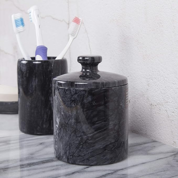 Creative Home 32446 Black Marble SPA Collection Cotton Ball Holder (Pack of 2)