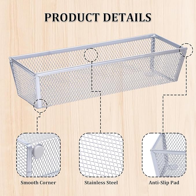 6 PCS Mesh Flatware Organizer, Silver Mesh Drawer Organizer for Kitchen, Metal Utensil Organizers for Flatware, Knives, Spoons,Cosmetic for Kitchen Utensil Tray (Silver, 9 x 3 x 2 inch)