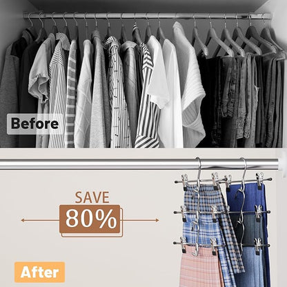 Pants Hangers Space Saving,Stackable Skirt Hangers with Clips, Hanging Closet Organizer and Storage,Clothes Hangers, College Dorm Essentials Apartment Essentials- 8 Pack