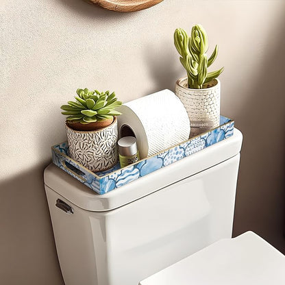 MAONAME Plastic Vanity Tray, Bathroom Counter Tray, Decorative Trays with Handles, Storage Dresser Trays Organizer for Toilet Tank, Jewelry, Makeup, 13.8" x 6" x 1.57"