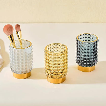 Makeup Brush Holder Organizer,Toothbrush Holders,Desk Pen Pencil Holder,Multifunctional Vintage Glass Brush Cup(A38-15-US/Milky White/L)