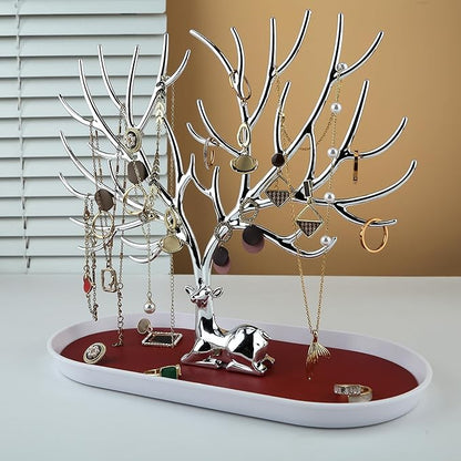 MORE&LESS Antlers Jewelry Display Stand,Silver Deer Hanging Organizer for Ring Earrings Necklace Bracelet