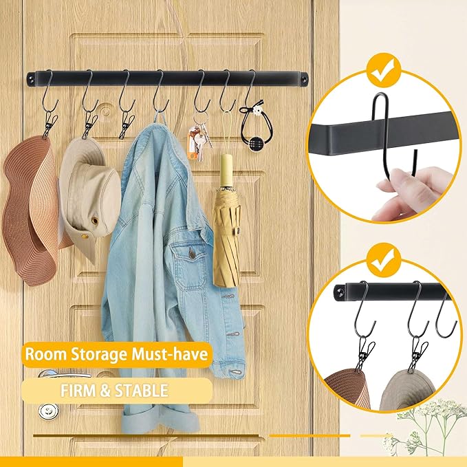 AQAREA Hat Rack Closet Storage Wall: 12 Adjustable Stainless Steel Clips and 17 Inch Hat Holder - Hat Hanger Display Space Saving - Tie Belt Hanger for Closet Storage Solution - 2 Pack