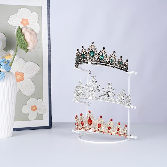 Crown Display Stand, 3-Tier Tiara Headband Display Rack White, Brackets Hair Accessories Organizer, Bathroom Vanity Storage Tray for Women Girls