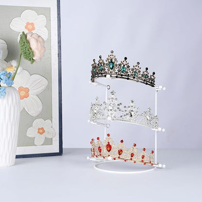Crown Display Stand, 3-Tier Tiara Headband Display Rack White, Brackets Hair Accessories Organizer, Bathroom Vanity Storage Tray for Women Girls