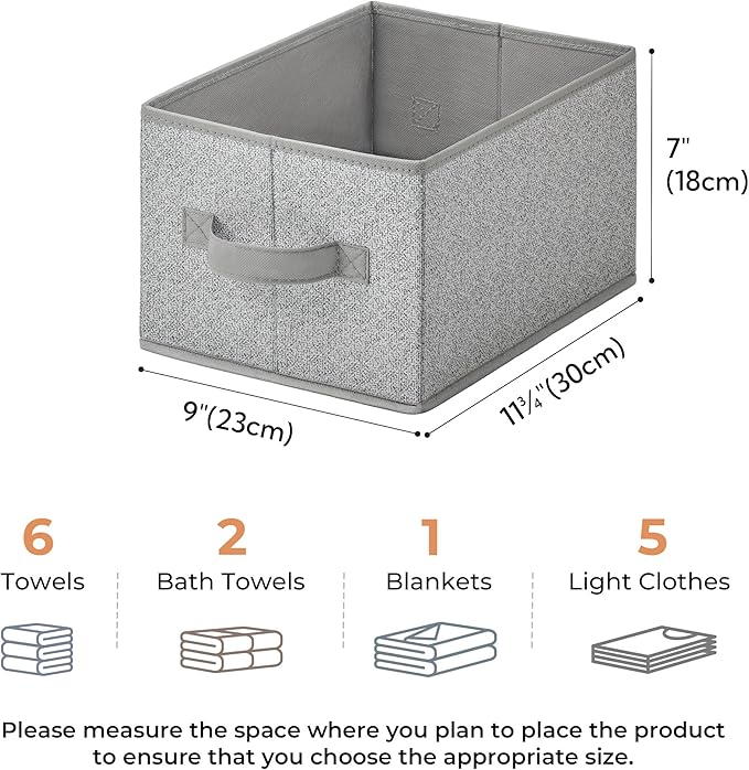 GRANNY SAYS Small Closet Storage Bins for Shelves, Storage Basket with Handles, Collapsible Storage Boxes, Decorative Organizers for Living Room Bookshelf, Gray, Small, 3-Pack