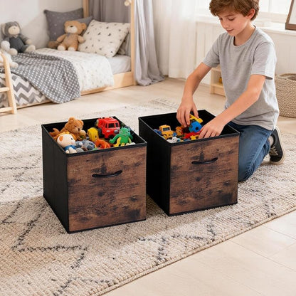 WUIKE 13-Inch Storage Cube Bins, Rust Brown Cubby Organizer Baskets with Handles, Collapsible Storage Bins for Shelves and Closet, 4-Pack