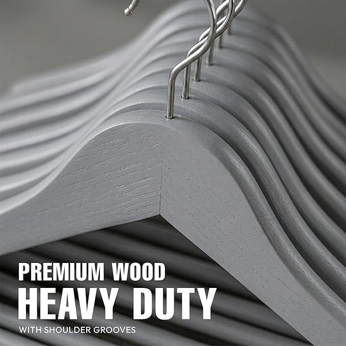 Utopia Home Premium Wooden Hangers 20 Pack - Durable & Slim Coat Hanger - Suit Hanger with 360-Degree Rotatable Hook - Wood Hangers with Shoulder Grooves (Grey Color)