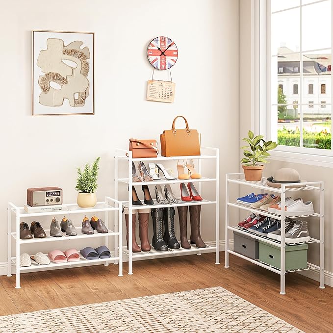 5 Tier Shoe Rack,Metal Shoe Storage Organizer Shelf for Closet,Entryway, Garage,Narrow Space(White, 5 Tier)