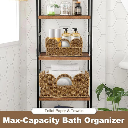Scalloped Basket Set of 2，Resin Wicker Basket for Organizing and Decor Hand-Woven Wicker Storage Baskets with Built-In Handles for Gifts,Snack,Shelves，Tan